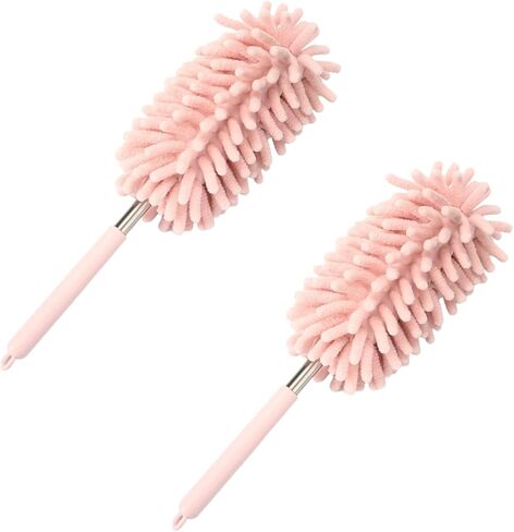 2PCS Car Interior Duster with Extension Pole – Washable Microfiber Dusters Detailing Brushes with Bendable Head, Long Handle Cleaning Duster Tool for Car Dash, Vents, Window, Furniture, Office (Pink) in Saudi Arabia