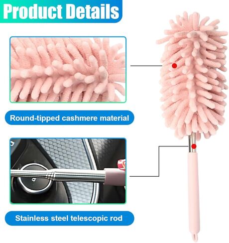 2PCS Car Interior Duster with Extension Pole – Washable Microfiber Dusters Detailing Brushes with Bendable Head, Long Handle Cleaning Duster Tool for Car Dash, Vents, Window, Furniture, Office (Pink) in Saudi Arabia
