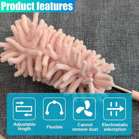 2PCS Car Interior Duster with Extension Pole – Washable Microfiber Dusters Detailing Brushes with Bendable Head, Long Handle Cleaning Duster Tool for Car Dash, Vents, Window, Furniture, Office (Pink) in Saudi Arabia