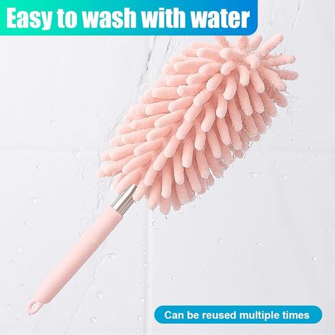 2PCS Car Interior Duster with Extension Pole – Washable Microfiber Dusters Detailing Brushes with Bendable Head, Long Handle Cleaning Duster Tool for Car Dash, Vents, Window, Furniture, Office (Pink) in Saudi Arabia