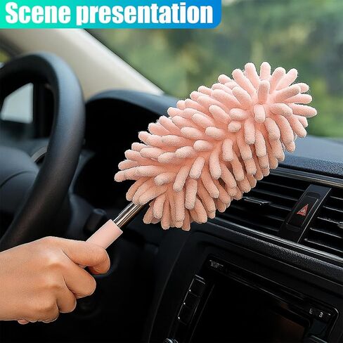 2PCS Car Interior Duster with Extension Pole – Washable Microfiber Dusters Detailing Brushes with Bendable Head, Long Handle Cleaning Duster Tool for Car Dash, Vents, Window, Furniture, Office (Pink) in Saudi Arabia