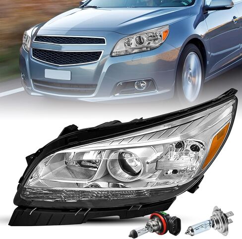 SOCKIR Projector Headlight Assembly Compatible with 2013 2014 2015 Chevy Malibu ECO LT LTZ/ 2016 Limited OE Style Factory [Halogen Model] Headlamp Black Housing Clear Reflector in Kuwait
