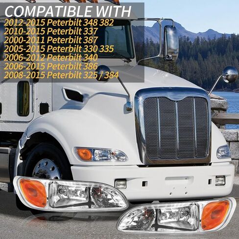 Headlight Assembly Fit For 2005-2015 Peterbilt 325 330 335 337 340 348 382 384 386 387, W/o Bulbs Driver and Passenger Side headlamp in Kuwait