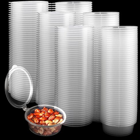 250 Set 4 Oz Plastic Condiment Souffle Containers, Reusable Disposable Plastic Portion Cups with Attached Hinged Lids, Small Plastic Condiment Containers for Sauces, Samples, Craft Paints in Kuwait