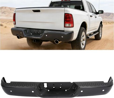 Rear Step Bumper Assembly W/Sensor Holes&License Plate Light Compatible with 2009-2018 Dodge Ram 1500/2019 Ram 1500 Classic/2010-2012 Ram 2500 3500 68049769AB CH1103121 Steel+Plastic 2Packages in Kuwait