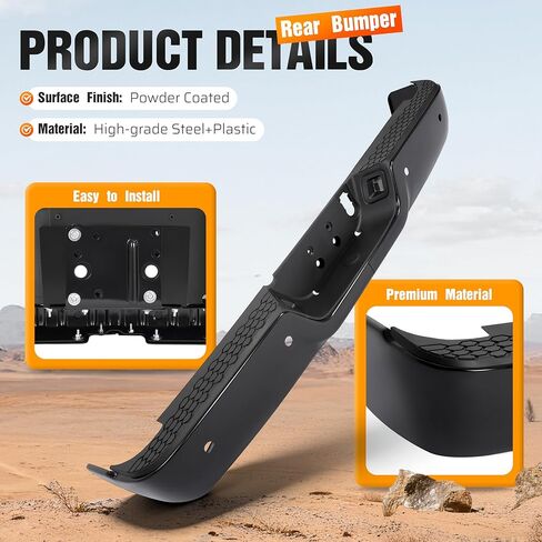 Rear Step Bumper Assembly W/Sensor Holes&License Plate Light Compatible with 2009-2018 Dodge Ram 1500/2019 Ram 1500 Classic/2010-2012 Ram 2500 3500 68049769AB CH1103121 Steel+Plastic 2Packages in Kuwait