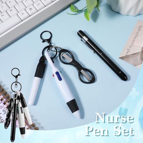 مجموعة أقلام الممرضات تتضمن قلم تحديد دائم، شارة، أقلام بكرة، أضواء للممرضات، أقلام حبر جاف قابلة للسحب، مشبك سلسلة مفاتيح للتمريض، مقص قابل للطي، سلسلة مفاتيح بمصباح LED للممرضات - بدون بطارية in Kuwait