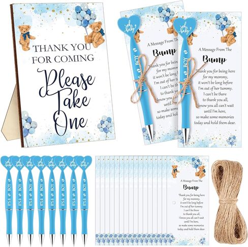 50 Set Baby Shower Favors for Guest 1 Thank You for Coming Sign 50 Heart Shaped Ballpoint Pens 50 Thank You Cards with Twine Baby Shower Gender Reveal Party Return Gifts(Blue,Boy) in Saudi Arabia