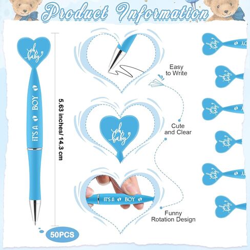 50 Set Baby Shower Favors for Guest 1 Thank You for Coming Sign 50 Heart Shaped Ballpoint Pens 50 Thank You Cards with Twine Baby Shower Gender Reveal Party Return Gifts(Blue,Boy) in Saudi Arabia