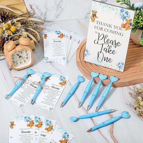 50 Set Baby Shower Favors for Guest 1 Thank You for Coming Sign 50 Heart Shaped Ballpoint Pens 50 Thank You Cards with Twine Baby Shower Gender Reveal Party Return Gifts(Blue,Boy) in Saudi Arabia