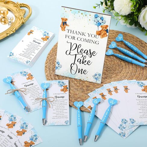 50 Set Baby Shower Favors for Guest 1 Thank You for Coming Sign 50 Heart Shaped Ballpoint Pens 50 Thank You Cards with Twine Baby Shower Gender Reveal Party Return Gifts(Blue,Boy) in Saudi Arabia