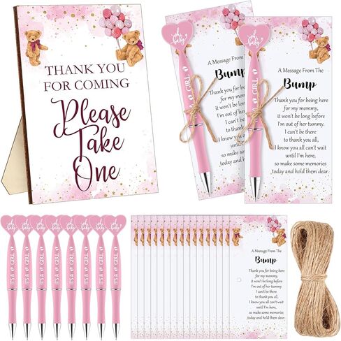 50 Set Baby Shower Favors for Guest 1 Thank You for Coming Sign 50 Heart Shaped Ballpoint Pens 50 Thank You Cards with Twine Baby Shower Gender Reveal Party Return Gifts(Blue,Boy) in Saudi Arabia