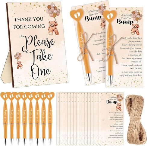 50 Set Baby Shower Favors for Guest 1 Thank You for Coming Sign 50 Heart Shaped Ballpoint Pens 50 Thank You Cards with Twine Baby Shower Gender Reveal Party Return Gifts(Blue,Boy) in Saudi Arabia