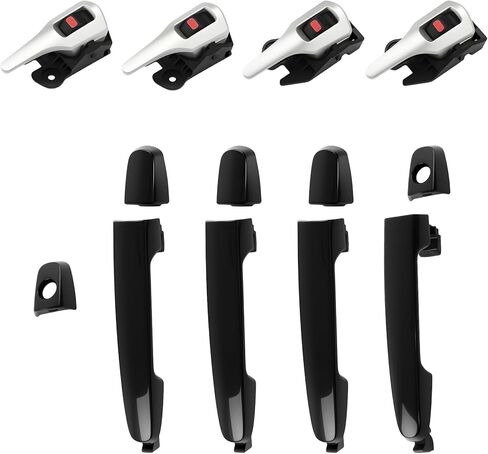 Gledewen Exterior and Interior Door Handle Front Rear Driver Passenger Side, Compatible with 2009-2014 Toyota Corolla Matrix, Replaces# 69205-02180-B0 6921033080C1, Black & Chrome Set of 8 pcs in Saudi Arabia