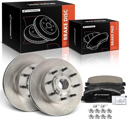A-Premium 13.66 inch (347 mm) Front Drilled and Slotted Disc Brake Rotors + Ceramic Pads Kit Compatible with Select Ford Models - F-250 Super Duty 2005-2007, F-350 Super Duty 2005-2007, RWD, 6-PC Set in Saudi Arabia