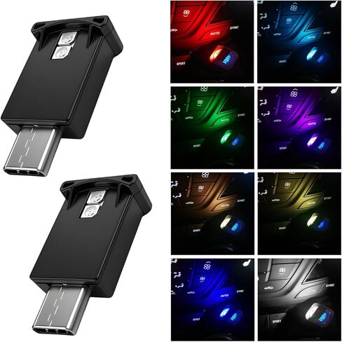 2 قطعة USB نوع C LED ضوء محيطي، 8 ألوان RGB مصباح جو داخلي مع سطوع قابل للتعديل، ضوء ليلي LED قابل للحمل طقم إضاءة محيطة محمول لشاحنة سيارة الدفع الرباعي in Kuwait