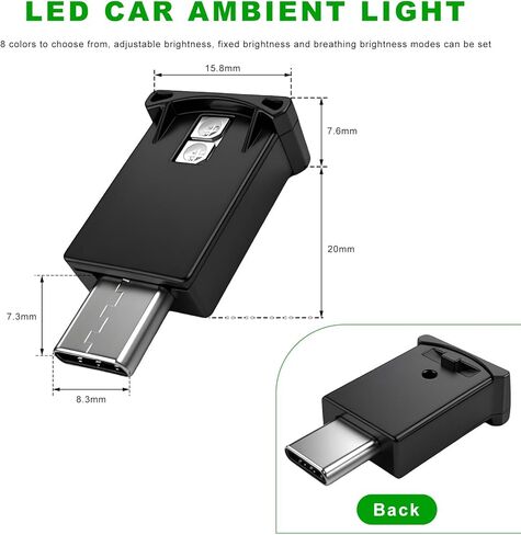 2 قطعة USB نوع C LED ضوء محيطي، 8 ألوان RGB مصباح جو داخلي مع سطوع قابل للتعديل، ضوء ليلي LED قابل للحمل طقم إضاءة محيطة محمول لشاحنة سيارة الدفع الرباعي in Kuwait