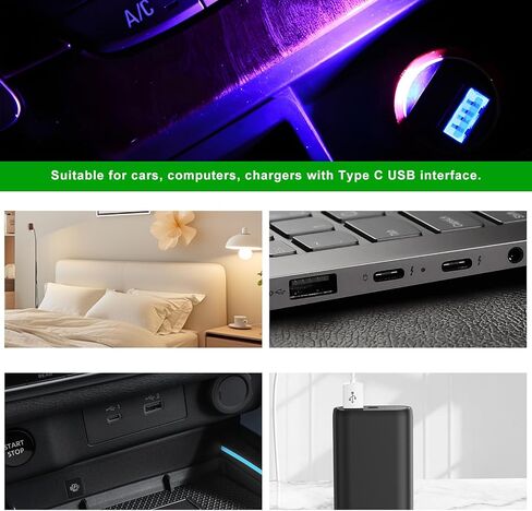 2 قطعة USB نوع C LED ضوء محيطي، 8 ألوان RGB مصباح جو داخلي مع سطوع قابل للتعديل، ضوء ليلي LED قابل للحمل طقم إضاءة محيطة محمول لشاحنة سيارة الدفع الرباعي in Kuwait
