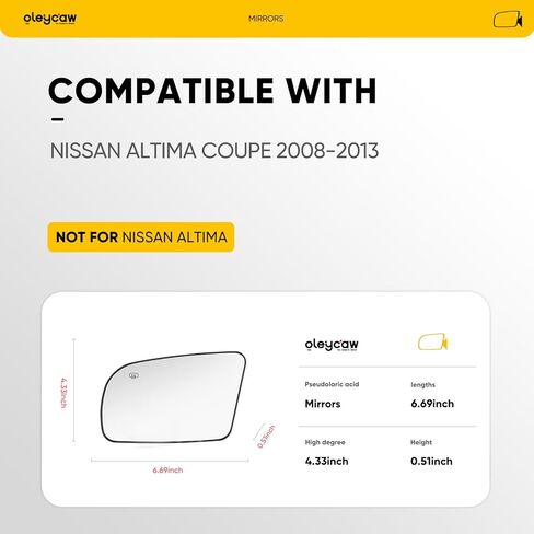 Compatible with Nissan Altima Coupe Driver Side Mirror, 2008 2009 2010 2011 2012 2013, Left Side Mirrors Replacement Glass with Backing Plate, Power Heated, Not for Nissan Altima in Kuwait
