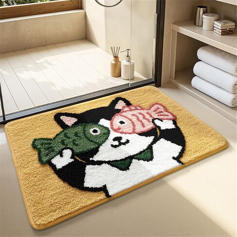 Ankah Animal Bath Mat, Cute Cartoon Bathroom Rug, Comfort Rug, Extra Absorbent Soft, Quickly Dry, Machine Washable Bath Rug Carpet for Toilet Bathtub Kitchen, 19.7" x 31.5", Cat&Fish in Kuwait