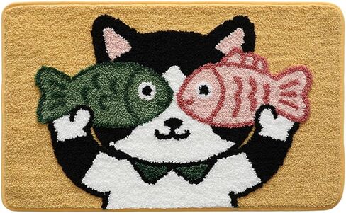 Ankah Animal Bath Mat, Cute Cartoon Bathroom Rug, Comfort Rug, Extra Absorbent Soft, Quickly Dry, Machine Washable Bath Rug Carpet for Toilet Bathtub Kitchen, 19.7" x 31.5", Cat&Fish in Kuwait