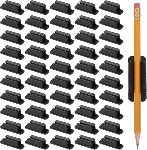 50 Pack Adhesive Pencil Holders for Desk, Silicone Flexible Adhesive Pen Holder for Desk Wall Clipboard, Reusable Marker Organizer for Classroom School Office Accessories Teacher Supplies, Black in Saudi Arabia