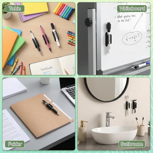 50 Pack Adhesive Pencil Holders for Desk, Silicone Flexible Adhesive Pen Holder for Desk Wall Clipboard, Reusable Marker Organizer for Classroom School Office Accessories Teacher Supplies, Black in Saudi Arabia