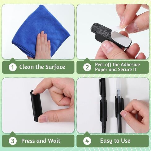 50 Pack Adhesive Pencil Holders for Desk, Silicone Flexible Adhesive Pen Holder for Desk Wall Clipboard, Reusable Marker Organizer for Classroom School Office Accessories Teacher Supplies, Black in Saudi Arabia