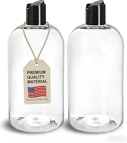 ljdeals 16 oz Clear Plastic Empty Bottles with Black Disc Top Caps, Refillable Containers for Shampoo, Lotions, Cream and More, BPA Free, Pack of 2, Made in USA in Kuwait