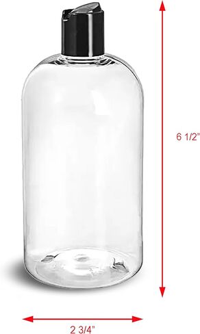 ljdeals 16 oz Clear Plastic Empty Bottles with Black Disc Top Caps, Refillable Containers for Shampoo, Lotions, Cream and More, BPA Free, Pack of 2, Made in USA in Kuwait