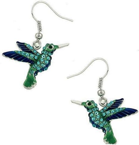 DianaL Boutique Silvertone Hummingbird Earrings Rhinestone Crystal Bird Earring Gift Boxed in Saudi Arabia