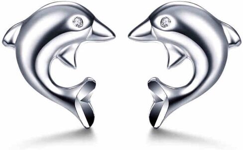 أقراط من الفضة الإسترليني عيار 925 مع زركونيا مكعبة مضادة للحساسية على شكل دولفين LSE10 in Kuwait