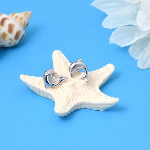 أقراط من الفضة الإسترليني عيار 925 مع زركونيا مكعبة مضادة للحساسية على شكل دولفين LSE10 in Kuwait