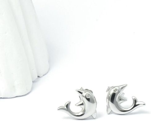 أقراط من الفضة الإسترليني عيار 925 مع زركونيا مكعبة مضادة للحساسية على شكل دولفين LSE10 in Kuwait