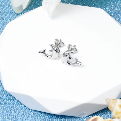 أقراط من الفضة الإسترليني عيار 925 مع زركونيا مكعبة مضادة للحساسية على شكل دولفين LSE10 in Kuwait