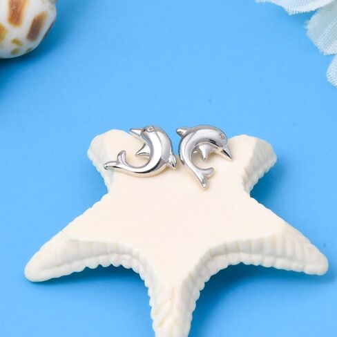 أقراط من الفضة الإسترليني عيار 925 مع زركونيا مكعبة مضادة للحساسية على شكل دولفين LSE10 in Kuwait