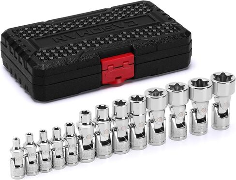 CASOMAN 13PCS 1/4" & 3/8" Drive Universal External Star Socket Set, E4 to E24, CR-V, Swivel Head, 360 Degree Access, with Sturdy Molded Case in Saudi Arabia