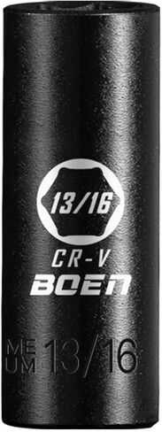 BOEN 3/8" Drive Deep Impact Sockets, Premium Impact Socket, 13/16" Socket, SAE, 6 Point,Cr-V Steel with Laser Marking - Strong and Durable in Saudi Arabia