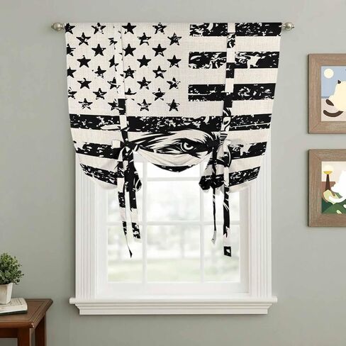 Eagle American Flag Tie Up Curtains for Window, USA Flag Vintage Art Thermal Insulated Balloon Shade Adjustable Rod Pocket Curtains Valance Panels for Kitchen Bathroom Café 52'' x 45'' in Saudi Arabia