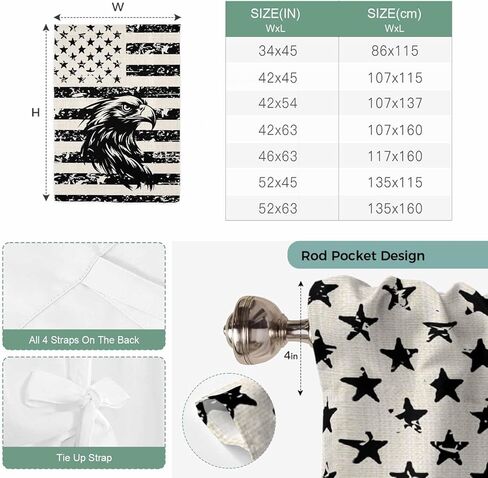 Eagle American Flag Tie Up Curtains for Window, USA Flag Vintage Art Thermal Insulated Balloon Shade Adjustable Rod Pocket Curtains Valance Panels for Kitchen Bathroom Café 52'' x 45'' in Saudi Arabia