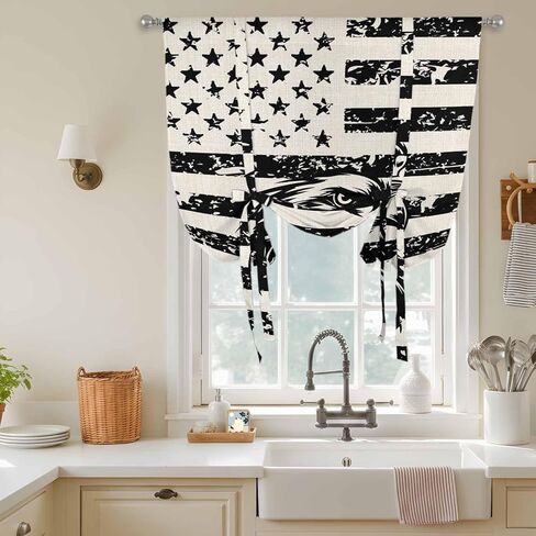 Eagle American Flag Tie Up Curtains for Window, USA Flag Vintage Art Thermal Insulated Balloon Shade Adjustable Rod Pocket Curtains Valance Panels for Kitchen Bathroom Café 52'' x 45'' in Saudi Arabia