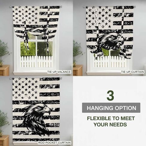 Eagle American Flag Tie Up Curtains for Window, USA Flag Vintage Art Thermal Insulated Balloon Shade Adjustable Rod Pocket Curtains Valance Panels for Kitchen Bathroom Café 52'' x 45'' in Saudi Arabia