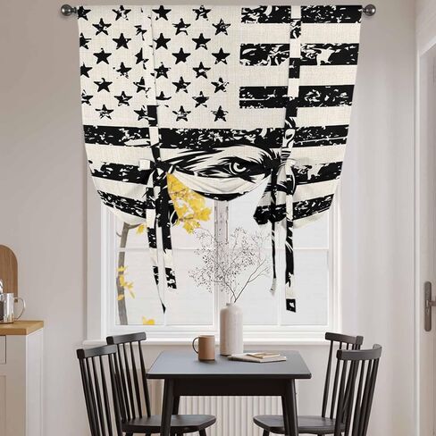 Eagle American Flag Tie Up Curtains for Window, USA Flag Vintage Art Thermal Insulated Balloon Shade Adjustable Rod Pocket Curtains Valance Panels for Kitchen Bathroom Café 52'' x 45'' in Saudi Arabia