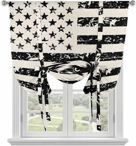 Eagle American Flag Tie Up Curtains for Window, USA Flag Vintage Art Thermal Insulated Balloon Shade Adjustable Rod Pocket Curtains Valance Panels for Kitchen Bathroom Café 52'' x 45'' in Saudi Arabia