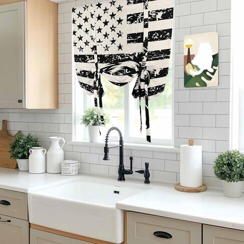Eagle American Flag Tie Up Curtains for Window, USA Flag Vintage Art Thermal Insulated Balloon Shade Adjustable Rod Pocket Curtains Valance Panels for Kitchen Bathroom Café 52'' x 45'' in Saudi Arabia