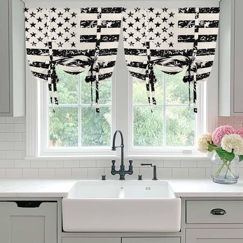 Eagle American Flag Tie Up Curtains for Window, USA Flag Vintage Art Thermal Insulated Balloon Shade Adjustable Rod Pocket Curtains Valance Panels for Kitchen Bathroom Café 52'' x 45'' in Saudi Arabia