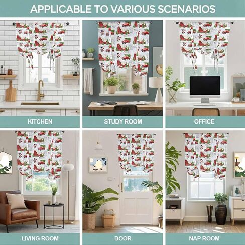 Christmas Snowman Tie Up Curtains for Window, Xmas Trees Farmhouse Truck Rustic Cabin Thermal Balloon Shade Adjustable Rod Pocket Curtains Valance Panels for Kitchen Bathroom Café 34'' x 45'' in Saudi Arabia