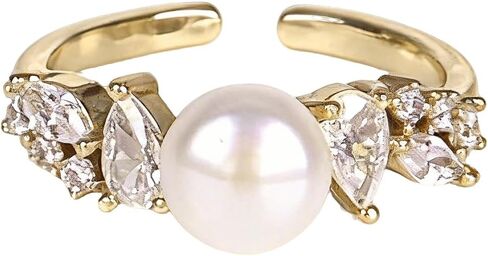 Gold Plated Rings for Women, Unique Design Band with Cubic Zirconia and Pearl, Dainty Stackable Thumb Rings Statement Adjustbale Engagement Bands for Women in Kuwait