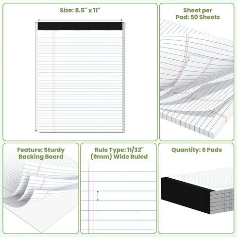 6 Pack Legal Pads 8.5" x 11", Wide Ruled Writing Notepads, 50 Sheets/Pad, Perforated Pages, 300 Sheets Lined Paper for School Office Supplies in Saudi Arabia