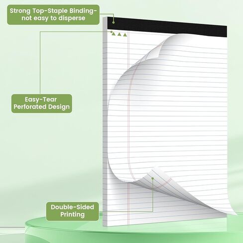 6 Pack Legal Pads 8.5" x 11", Wide Ruled Writing Notepads, 50 Sheets/Pad, Perforated Pages, 300 Sheets Lined Paper for School Office Supplies in Saudi Arabia